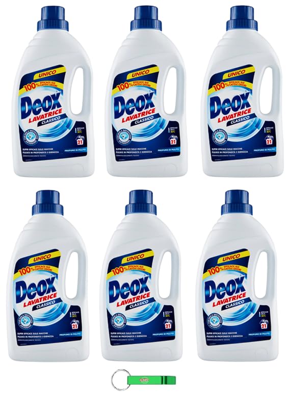 Deox Lavatrice Classico - Detergente líquido para lavadora (6 unidades, 21 lavados, 1050 ml, incluye llavero Beni Culinari gratuito)