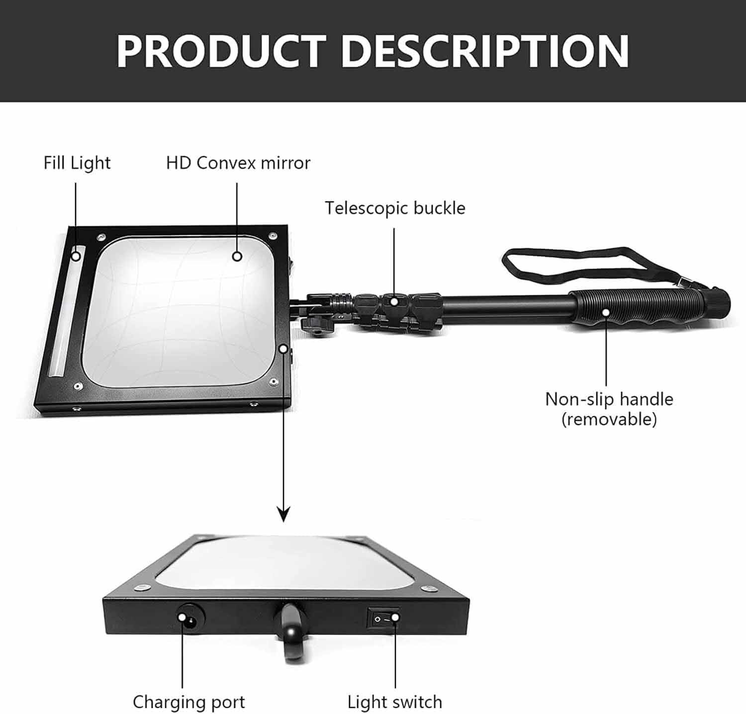 Espejo De Inspección De Bajos De Coche, Herramienta De Seguridad Portátil para Vehículos, Espejo De Inspección De Bajos con Luz Led, Mango Retráctil para Talleres Y