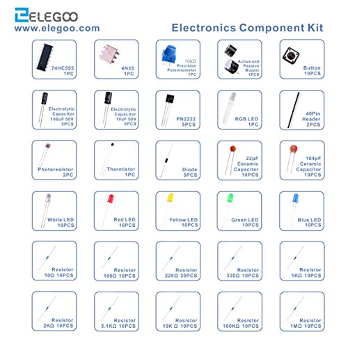 Elegoo Electronics Component Basic Starter Kit w/Potenziometro di Precizione, Buzzer, Capacitore Compatibile con Raspberry Pi Uno R3 Mega 2560