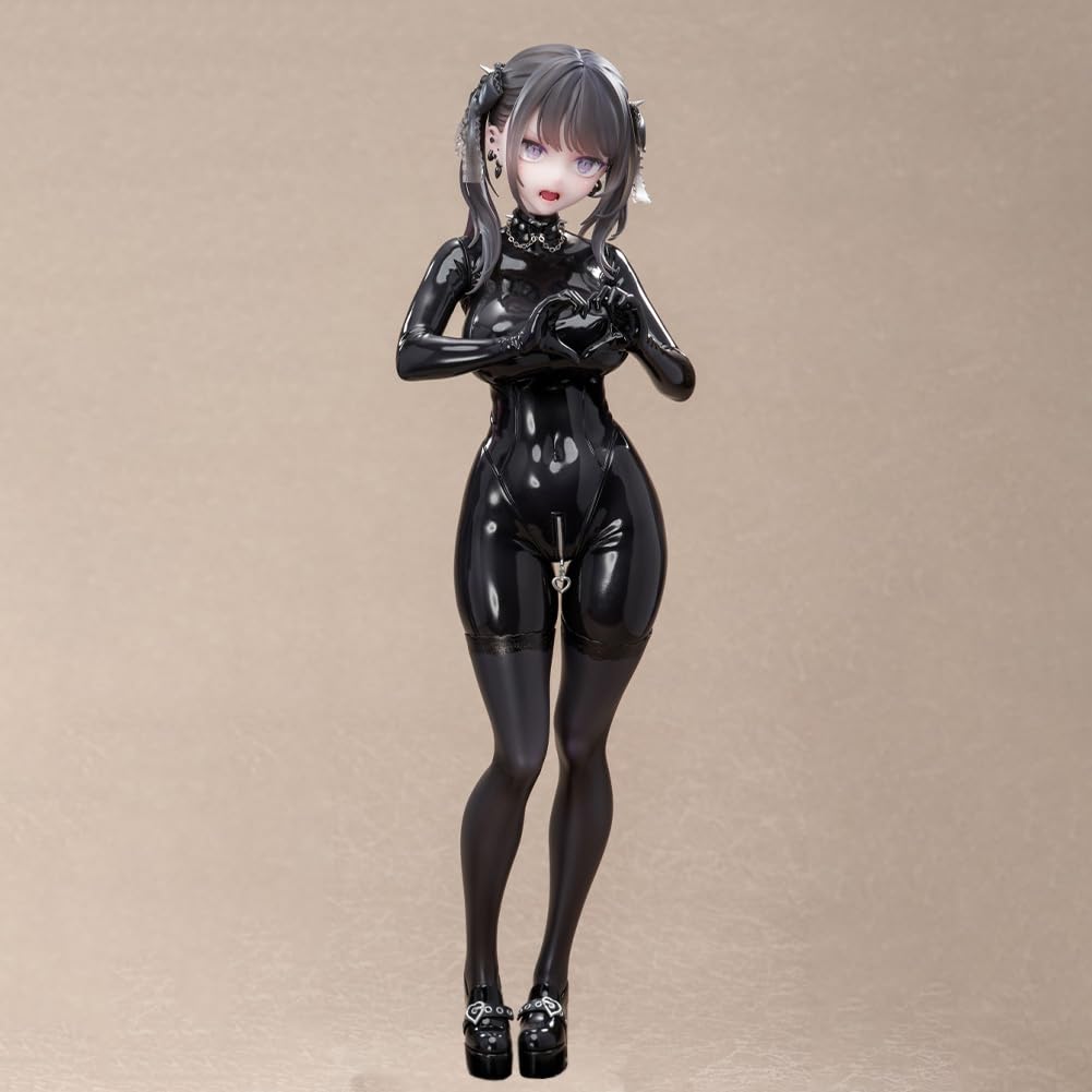DEXSHUN Anime Figur Kurokawa MIU Actionfigur Illustration Manga Figuren Jiraikei Schwarze Bodysuit Modell mit Ersatzgesichtszubehör PVC Modell Statue Merch Dekoration Ornamente 25cm