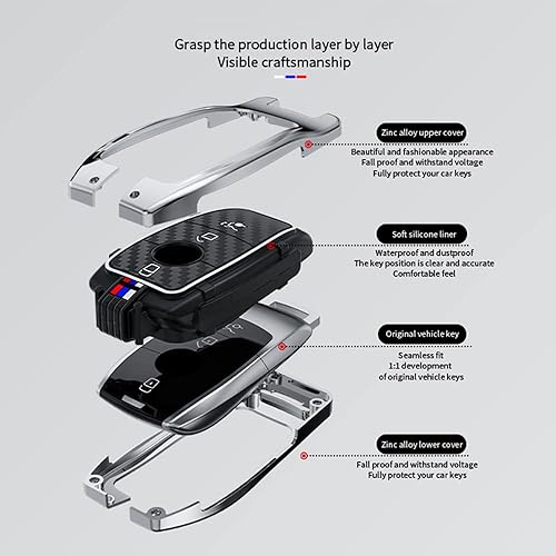 Miniatura 8 de Funda protectora de aleación de zinc para llavero de control remoto inteligente compatible con Mercedes Benz 2017-2021 Clase E 2018-2021 Clase S