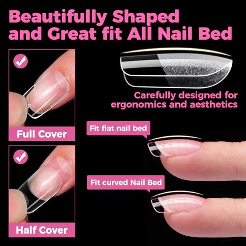 Image of UNA GELLA Gel Nail Tips Square Short, 15 Sizes Short Square Press on Nails, Pre Etched 300pcs Soft Gel Fake Nails Full Cover For Nail Extension Home DIY Salon for Flat & Curved Nail Beds
