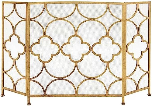 Pantalla para chimenea de hierro forjado dorado con panel protector de chispas 2