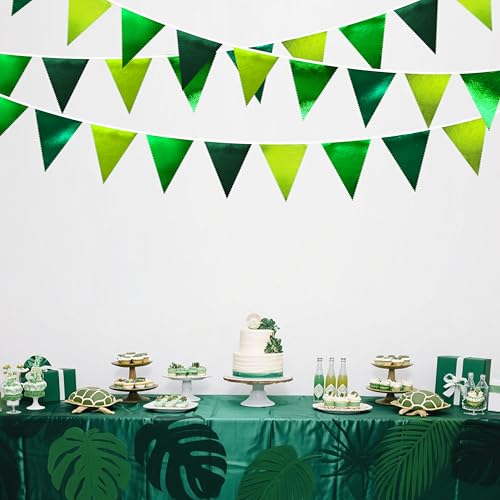 Gradient Green Party Decorations Metallic Fabric Ombre Green Triangle Pennant Banner Flag Bunting for Graduation Birthday Retirement Wedding Bachelorette Spring Summer St Patrick's Day Party Supplies by Pink Blume - Image 5