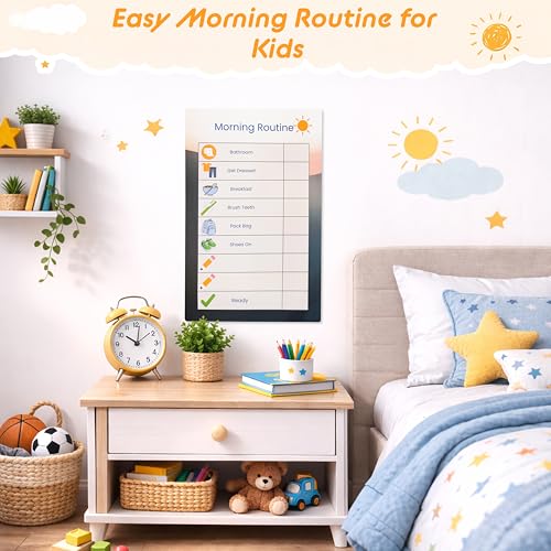 Image of Dry Erase Morning & Bedtime Routine Chart for Kids - 2 Large 11x17in Laminated Chart Set - Simple Routine System, No Magnets or Pieces, Calm, Clutter-Free Daily Routine System