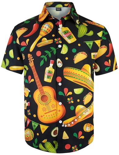 CLOFANWIN Mens Cinco De Mayo Shirt Outfit Mexican Tacos Mexico Fiesta Shirts Costume Black Large