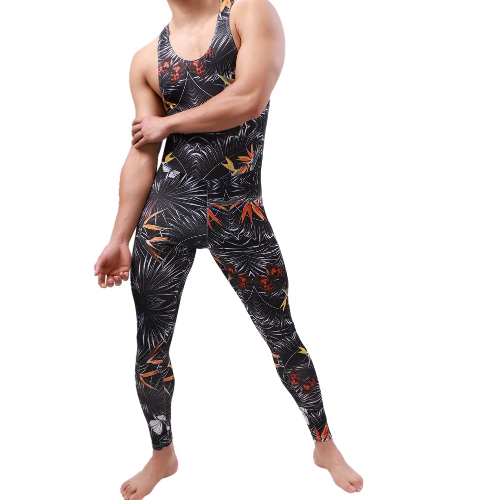 Traje de lucha libre para hombre, estampado de una pieza, estilo atlético, leotardo, gimnasio, ropa interior, chaleco
