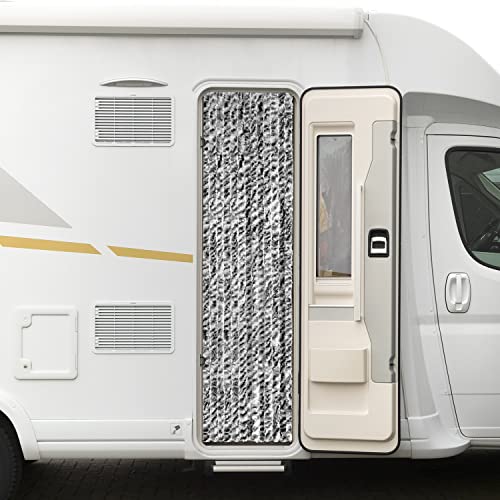 Moritz Cortina de felpilla, 56 x 185 cm, gris oscuro jaspeado, cortina para puerta, como protección contra insectos, para camping y caravanas