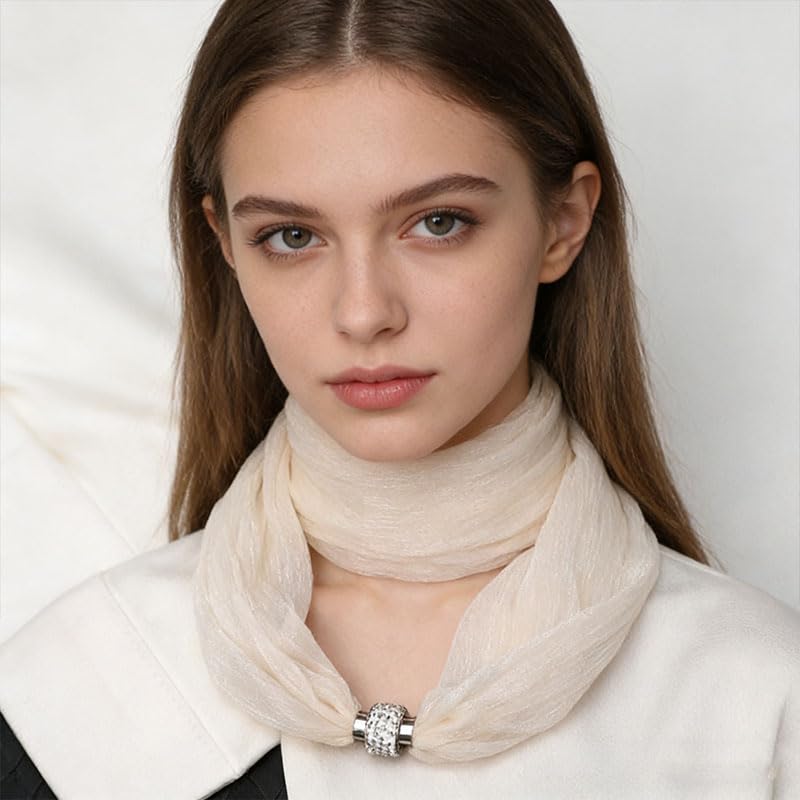 Magnetische Schal-Halskette für Damen, Chiffon-Schal-Halskette mit Anhänger, Kostüm, Abschlussball, Schmuck, Geschenk, 1 Stück - 5