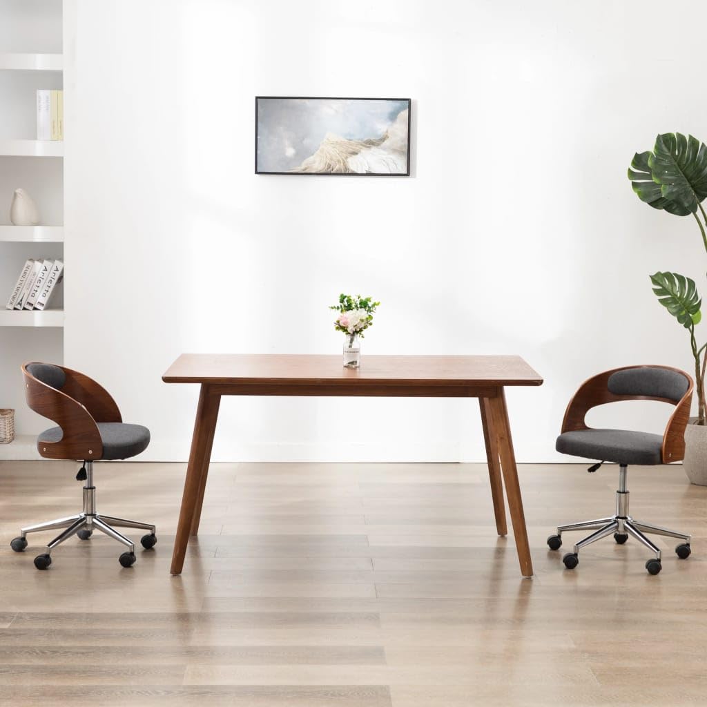 Krzesło do jadalni, szare, obrotowe, z ramą z drewna łukowego i obiciem materiałowym, ergonomicznie wyściełane, z oparciem i rolkami z tworzywa sztucznego, do kuchni, salonu, biura, wygodne