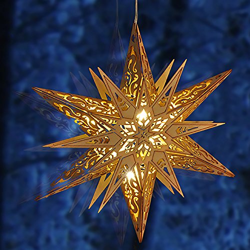 Preisvergleich Produktbild Weihnachtsstern Weihnachtsbeleuchtung Fensterdekoration Holz warm-weiß 6 LED