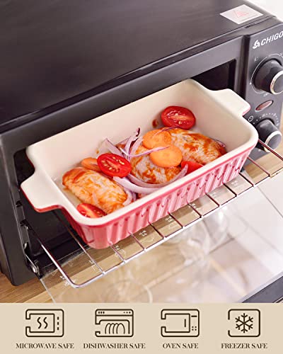 Malacasa Casserole Dishes For Oven, Porcelain Baking Dishes, Ceramic Bakeware Sets Of 4, Rectangular Lasagna Pans Deep With Handles For Baking Cake Kitchen, Red (9.4"/11.1"/12.2"/14.7"), Series Bake.bake #TOP4