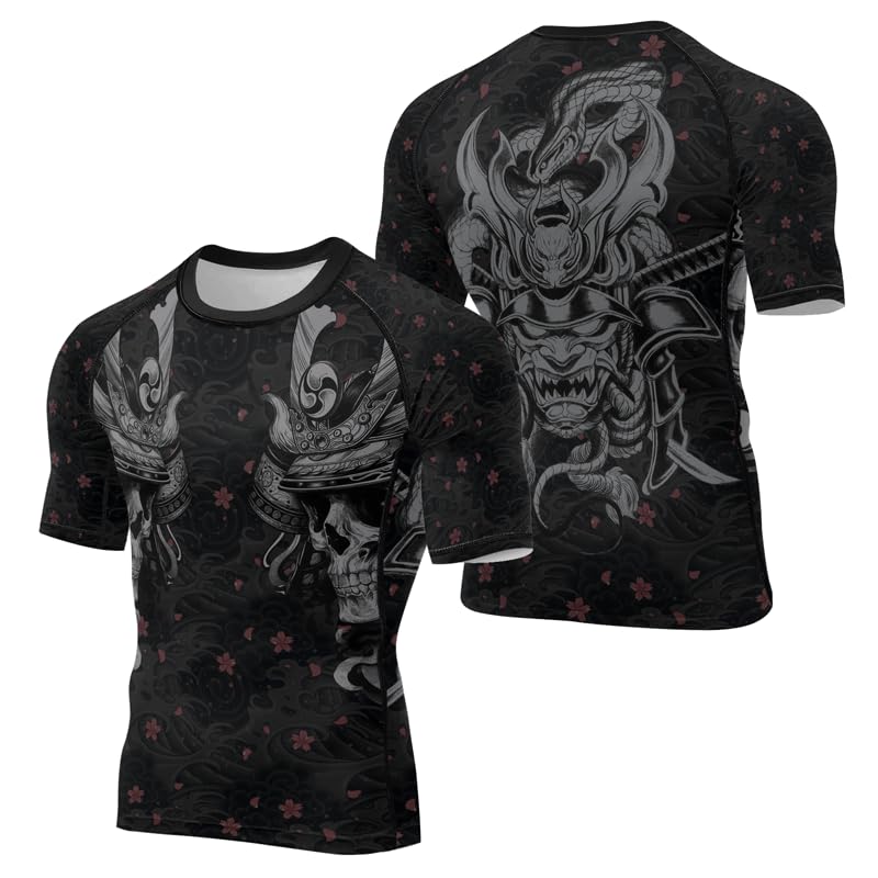 FORMONIES POD Samurai Short Sleeve Rash Guard for Men Baselayer Skin Performance Fit Compression Shirt MMA BJJ Jiu Jitsu