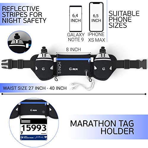 G-Run Hydration Running Belt with Bottles - Water Belts for Woman and Men - iPhone Belt for Any Phone Size - Fuel Marathon Race Pack for Runners - Thumbnail 4