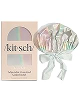 Vista 9 de Kitsch Gorro de satén XL para dormir, más suave que el gorro de seda para mujer, ajuste seguro, gorra de noche ajustable para cabello rizado