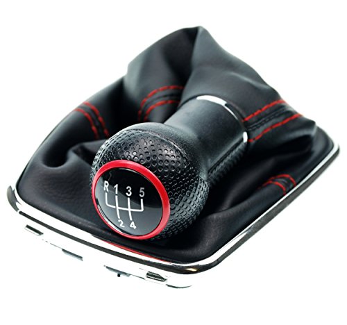 L&P Car Design GmbH 253-1 Levier + Pommeau De Levier De Vitesse + Cadre Chromé Avec 5  Vitesses En Tant Que Plug Play Notebook Supplémentaire Couture Rouge