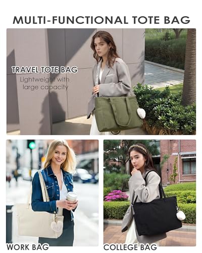 Image of Makukke Corduroy Tote Bag, Large Shoulder Handbag with Pouch, Crossbody Bag for Work Travel Shopping