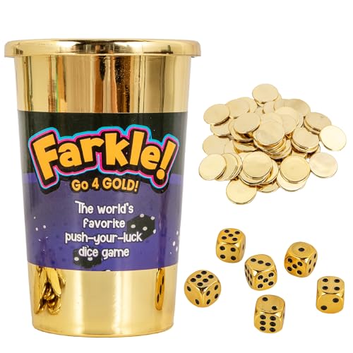 Continuum Games Farkle Go 4 Gold Dice Game, Fun Family & Party Dice Game, Push Your Luck, Win Gold Coins, Includes Dice Set & Score Sheets, for 2+ Players, Ages 8+, Easy to Learn & Quick to Play
