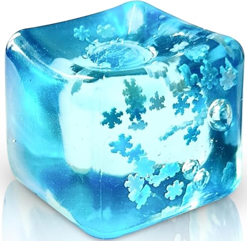 Stress Balls Ice Cube with Snowflakes Inside | Sensory Fidget Toys for Anxiety & Anger Relief | Square Squeeze Toys for Adults & Kids | Calming Stress Reliever & Squirting Gag Toy (1)