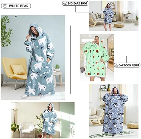 Kseyic Oversized Blanket Hoodie For Adult, Sherpa Fleece Hoodie Blanket, Fluffy Cozy Wearable Blanket For Women Men Teens Boys Girls (Blue, Extra Long-140cm)