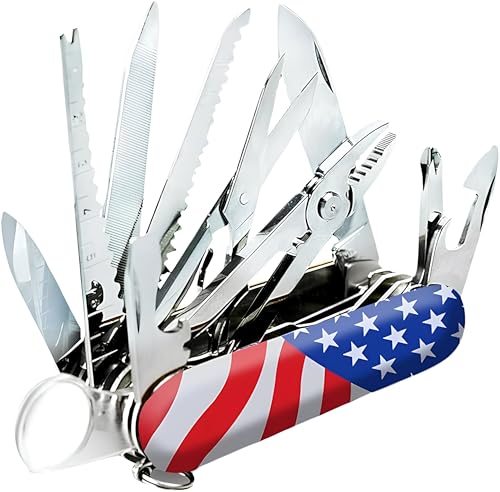 Image of Swiss Eagle 30-in-1 Classic Pocket House Hold & Campaign Tool, Premium Multi Tool Pocket Tool with Blade, Scissor, Screwdriver, Plier, Magnifying Glass, Tweezer for Christmas Gifts - American Flag