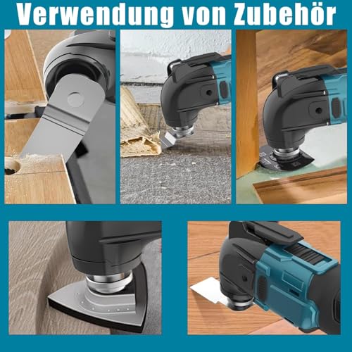 Akku-Multitool,multifunktionswerkzeug Akku für Makita 18V Akku, Werkzeugloser Zubehörwechsel,6 Geschwindigkeitsstufen, Anti-Vibrationsgriff,8500-21000RPM,22 Zubehör(inc 2 3.0Ah akkus) – Bild 7