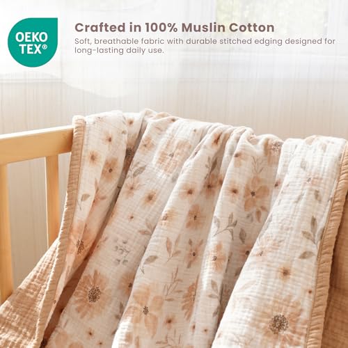 Image of Konssy Muslin Baby Blankets, Super Soft 100% Cotton Crib Blanket | Soft Lightweight Nursery Swaddling Wrap for Girls Boys, Infant Toddler, 47 X 47 In, Flourish