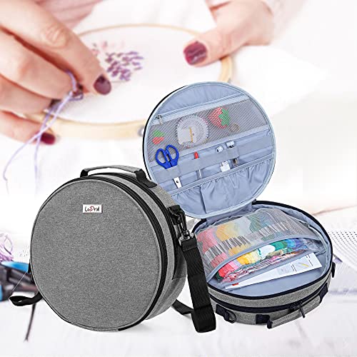 Lodrid Embroidery Bag, Double-Layer Round Embroidery Project Storage Bag For Storing Embroidery Kits And Cross Stitch Kits, With Handles And Shoulder Strap, Gray, Bag Only #TOP6