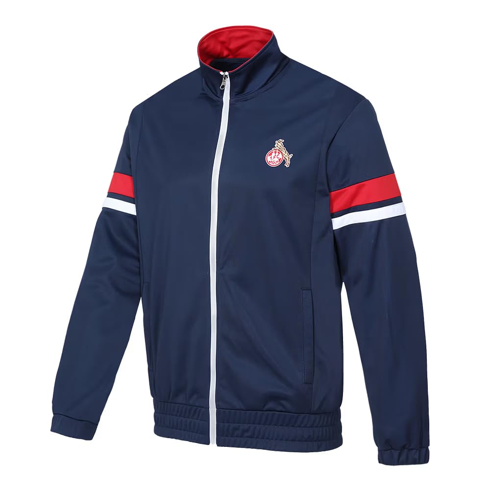 1. FC Köln Trackjacke Alte Kölnstr. – Retro Trainingsjacke Herren Damen – Offizielle Fanjacke Blau Rot Weiß – Fußball Jacke mit gesticktem Logo & Reißverschluss