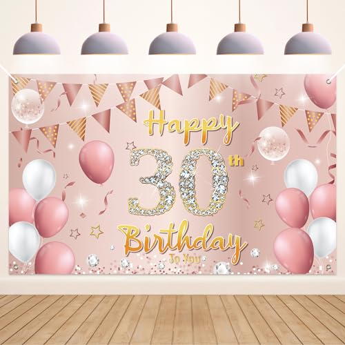 Koliphy Banner 30 aniversários, decoração de 30 anos para homem e mulher, tecido bandeira de festa de aniversário para interiores e exteriores, 180 x 110 cm (ouro rosa)
