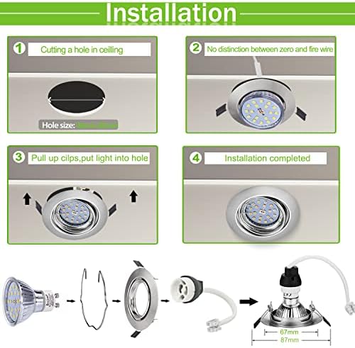 Bojim LED Recessed Ceiling Lights Downlight, 10X GU10 Recessed Spotlights Natural White 4000K 6W 550lm, LED Spot Lights for Ceiling,60 Degree Adjustable Lamp 230V IP20 82Ra, No Fire Rated