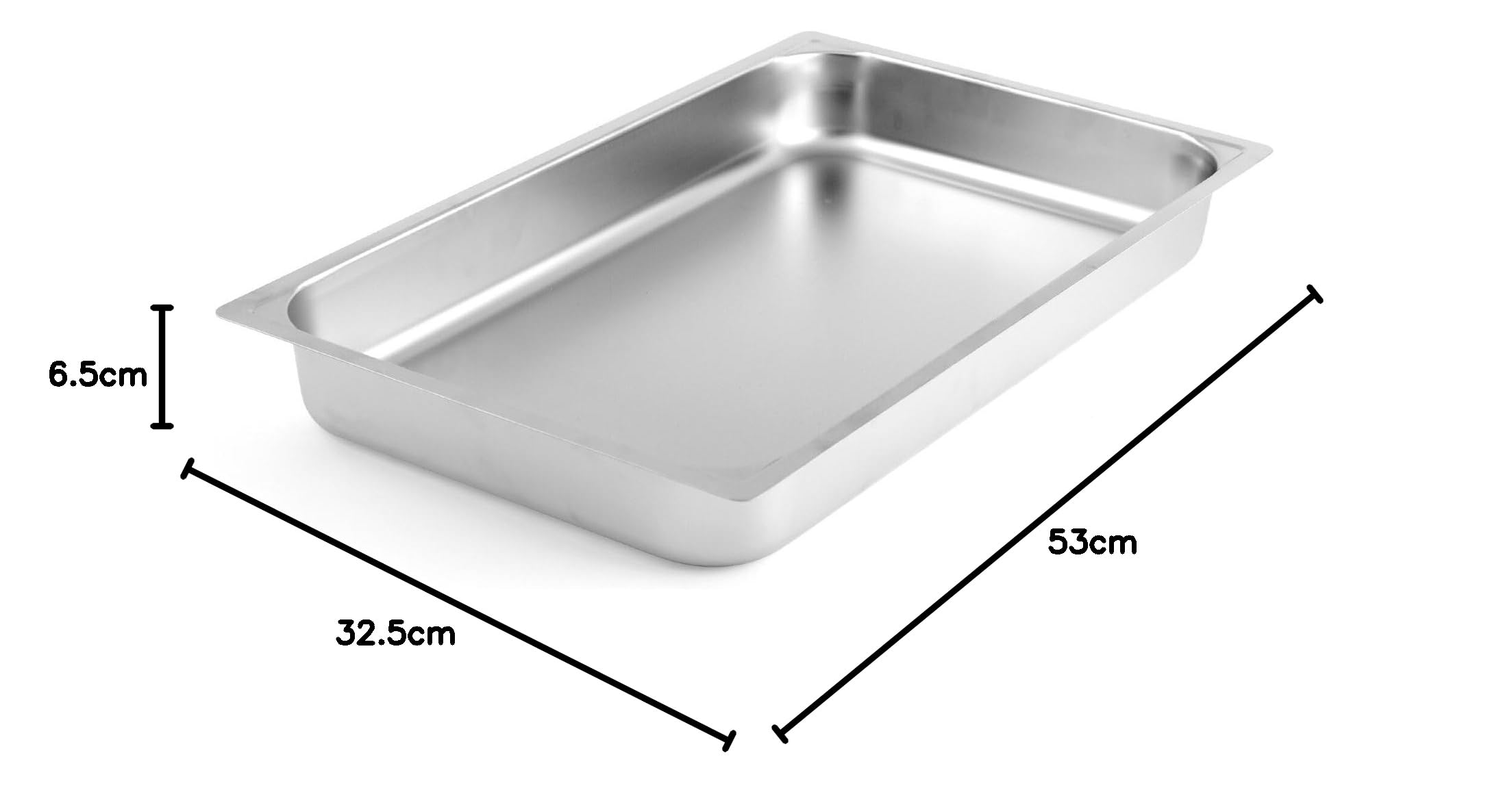 H&H Teglia in Acciaio Inox, Bordo Piano, Gastronorm, Inossidabile, Argento, 53x32.5x6.5 cm