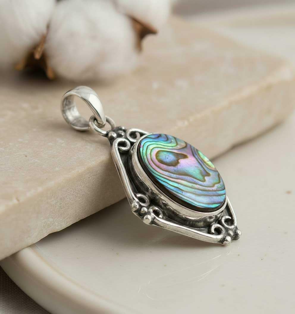 JEWELOPORIUM Boho Handmade Jewelry Chunky Natural Gemstone Labradorite, Turquoise, Crystal, Amethyst Oval 925 Sterling Silver Overlay Pendant Necklace For Women