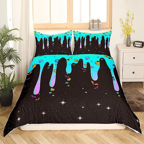 Halloween Bedding Set Pumpkin Duvet Cover for Boys Girls Bedroom Decor Mushrooms Comforter Cover Set Bat Blue and Black Bedspread Cover With 2 Pillow Case King - Image 3