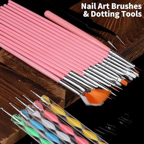FANDAMEI Nail Art Kit, Nail Tools With Acrylic Fake Nail Tips For Beginner, Nail Art Brushes, Chrome Nail Powder, Nail Gems, Nail Glitter, Nail Stickers, Nail Art Tools For DIY At Home, Nail Studio