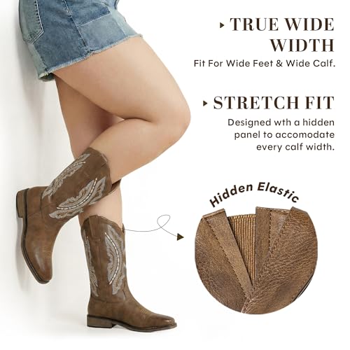 Image of SheSole Women's Wide Calf Cowboy Boots Square Toe Plus Size Cowgirl Boots Western Style Comfortable Low Heel