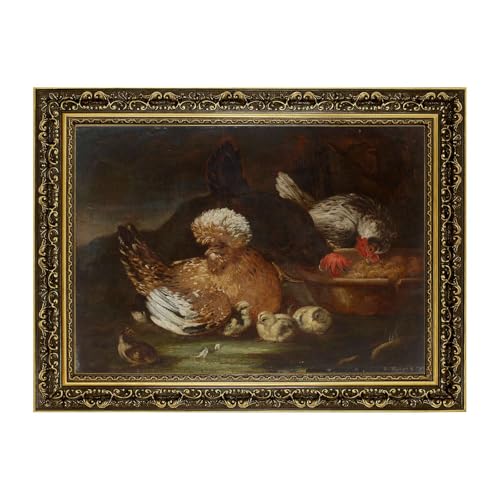 Vintage Framed Chicken and Chicks Wall Art Canvas Print Oil