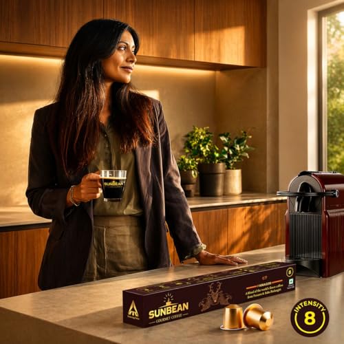 Image of SUNBEAN Panagiri Gourmet Coffee Capsules Box | Intensity - 8 | Nespresso Compatible | Single Serve | Medium Roast | Pack of 40