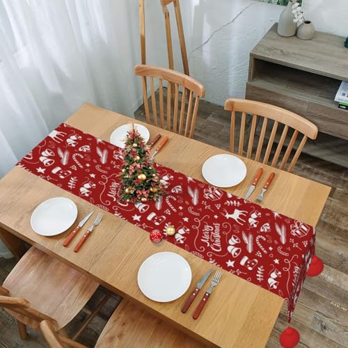 Chemin de table antiglisse de Noël à pompons pour protéger votre buffet - 8