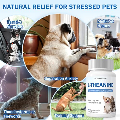 L-Theanine Supplement for Dogs and Cats, 50mg, 90 Chewable Tablets, Helps Keep Pets Calm & Relaxed
