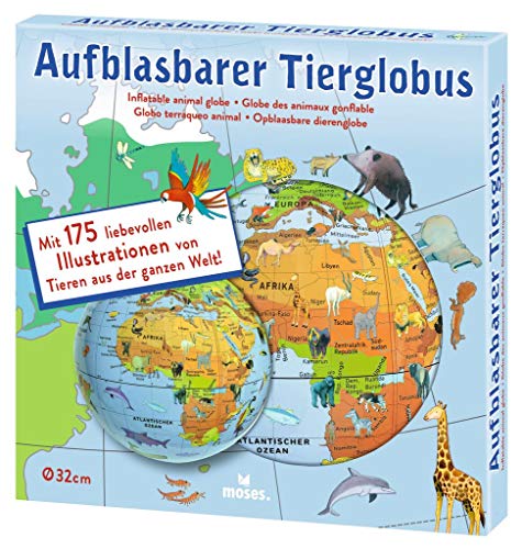 Moses 38076 Aufblasbarer Tierglobus | Wasserball Weltkugel mit Tieren | Zum Spielen im Wasser und an Land | Für Kinder, bunt