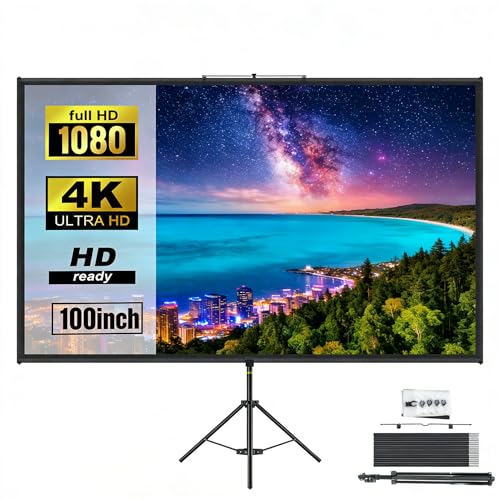 Image of Portable Projection Screen with Single-Support Tripod Stand, Indoor and Outdoor Movie Screen, 100 "16:9 Mobile Home Theater Background Screen, 4K Display Washable Pleat-free Polyester Screen (100inch)