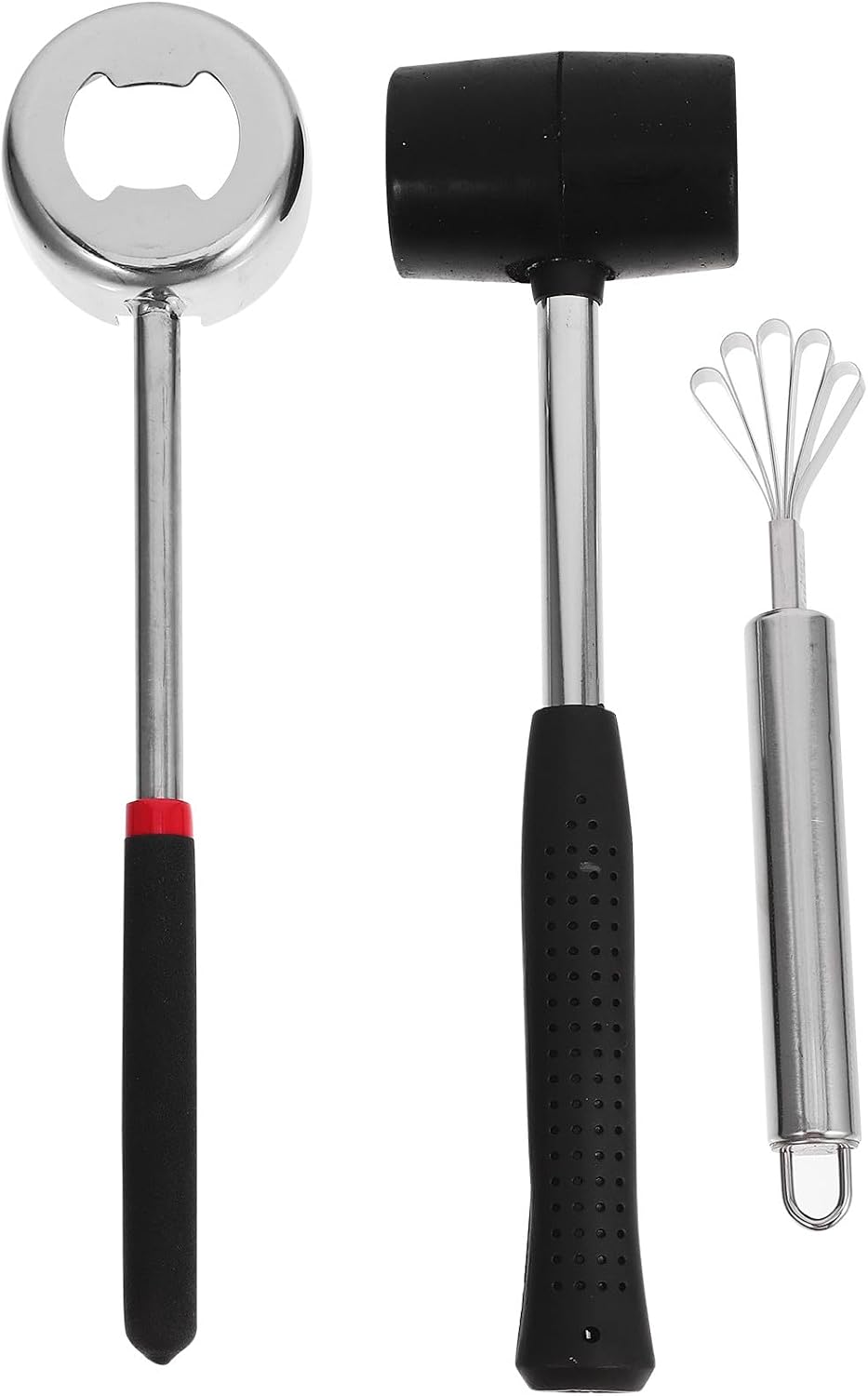 Coconuts Opener Tool Set Stainless Steel with Rubber Hammer Portable Fruit Opener for Young Coconuts Home Kitchen Supplies Reusable 3pcs Kit