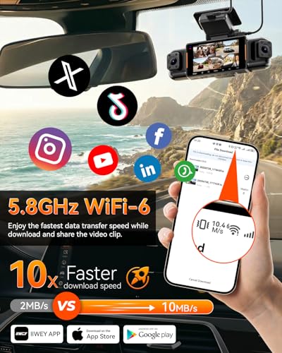 Image of IIWEY N9 5 Channel Dash Cam 360 View, 5.8G WiFi-6 with App, Free 128GB Card, FHD Front & Rear Inside, Left, Right Dash Camera for Car, 12 IR Lights Night Vision, GPS, 24 /7 Parking Mode, G-Sensor