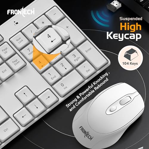 Image of Frontech 2.4Ghz Wireless Rechargeable Keyboard and Mouse|104 Keys|1600 DPI|KB-0031| Combo Set (White)