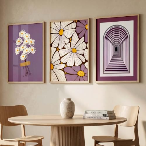 Image of kotart Boho Floral Art Home Decoration Painting | Floral Aesthetic Paintings With Frame For Living Room Bed Room Hotel Wall Decor Digital Reprint Set of 3 (35x37 Inch)