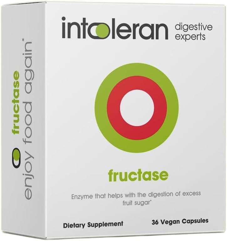 Intoleran Fructase Digestive Enzymes - 36 Capsules | Supplement for Fructose Intolerance | Enzymes to Help Digest Sugary Foods & Drinks (Fruit Sugar) | Fast Acting | Pure and Vegan | Low FODMAP