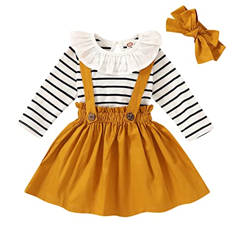 Image of YOUNGER STAR Infant Baby Girl Fall Outfits Romper Jumpsuit Strap Skirt Clothes Set Baby Girl Clothing