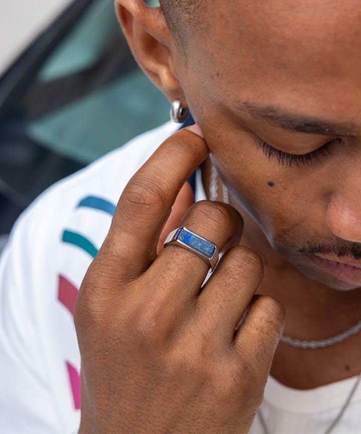 Natural Lapis Lazuli Ring Men Premium Plated 925 Sterling Silver Lapis Lazuli Mens Ring Handmade Gemstone Ring Gift For Him Promise Ring for men2