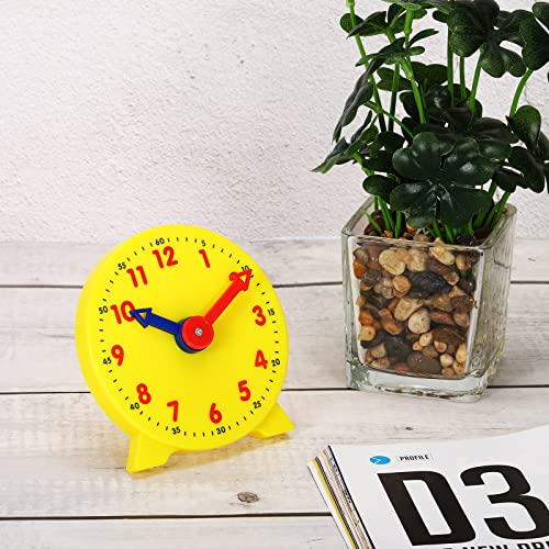 Image of PATIKIL 4 inch Teaching Clock, 2 Pack Learn Clock Learning Tell Time Analog Clock Demonstration Clock 12 Hour 2 Pointers for Classroom Teacher, Yellow